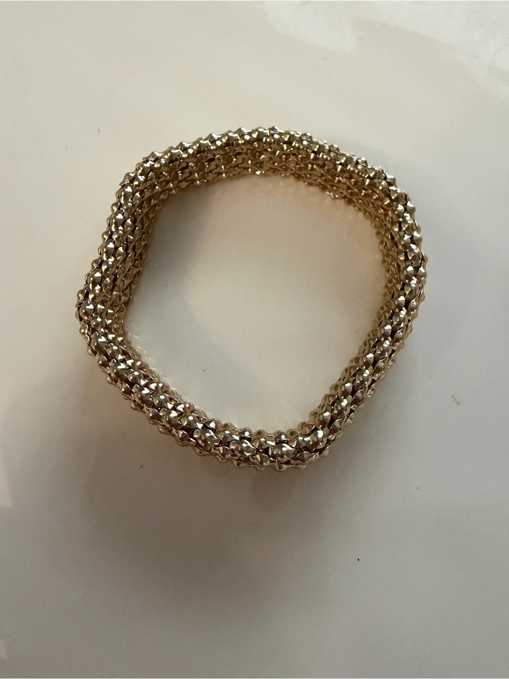 Vtg Gold Tone Popcorn Mesh Woven Stretch Bracelet